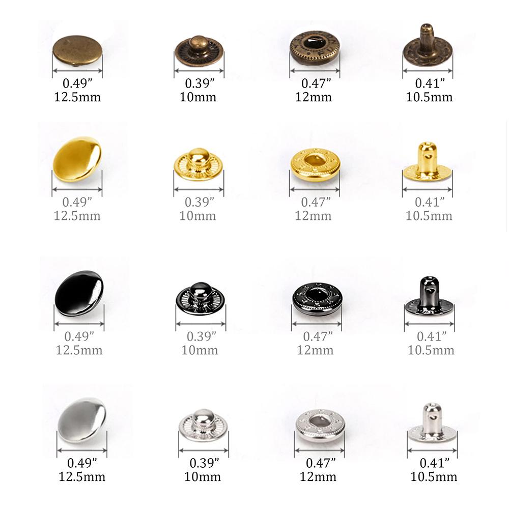 60/100 sets 10mm 12.5mm 15mm Metal Snap Fastener Button Press Popper With Tool Leather Bag Clothes Jacket Repair Assortment Kit
