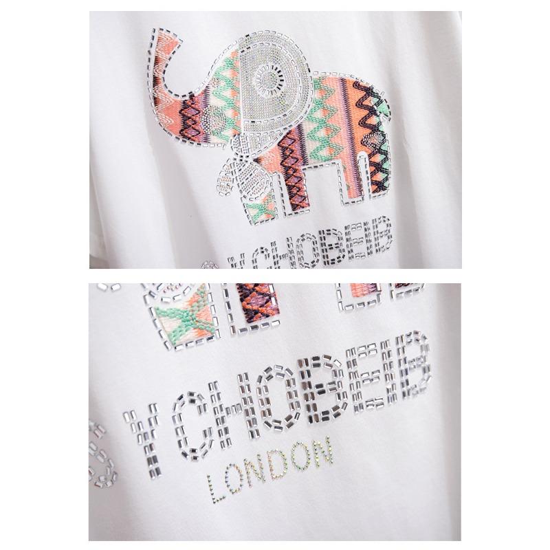 Plus Size Women S Rhinestone Loose Mid Length Short Sleeve T Shirt