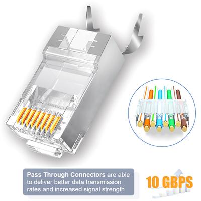 5/10 יחידות מחברי RJ45 מעבר, תקע מודולרי ממוגן Cat8/Cat7/Cat6A, מחבר Ethernet 8P8C מצופה זהב 50UM