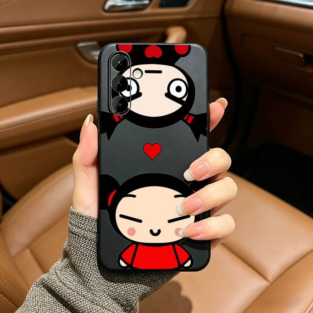 Cute cartoon P-Pucca And G-Garu-PG Soft Silicone phone Case for Samsung Galaxy A73/A71/A72/A70/A53/A52/A51 - Black Samsung a31
