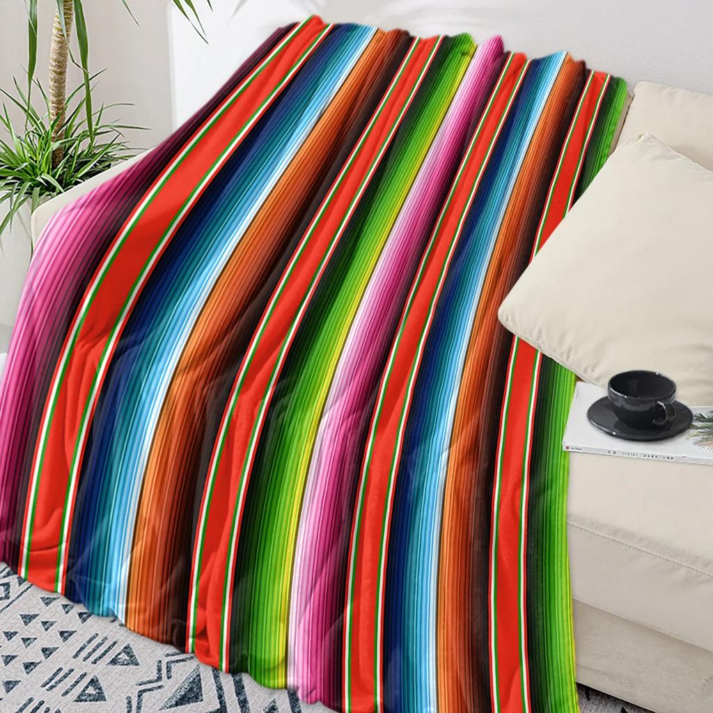 Colorful Mexican Stripe Throw Blanket Soft Flannel for Kids Warm Sofa Bedspread Portable Home Textile