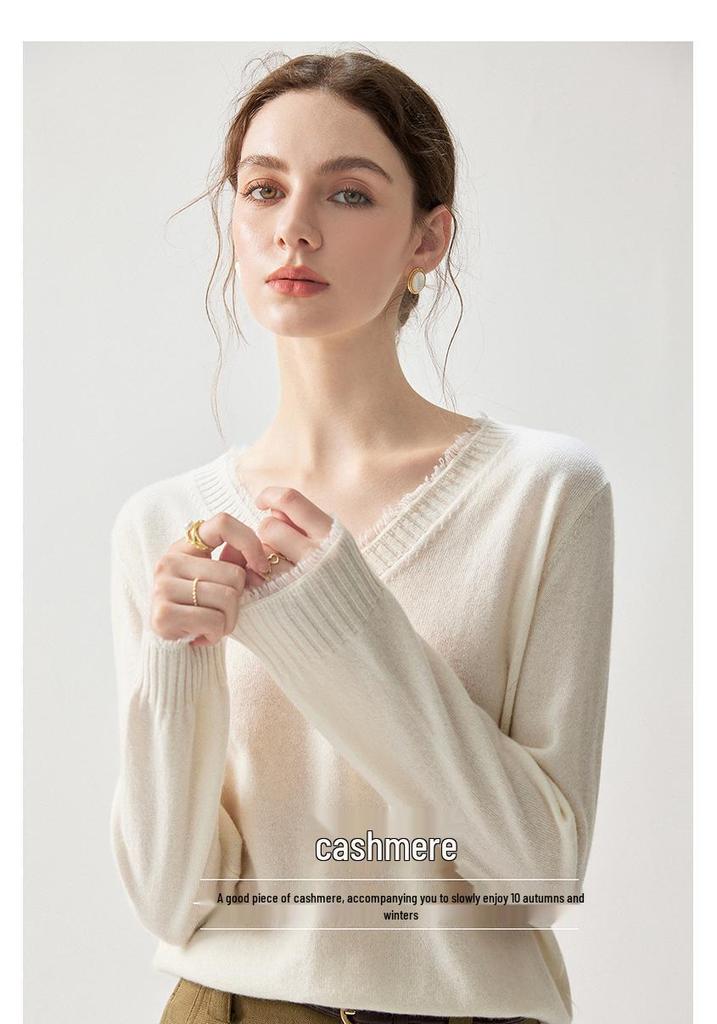 Kaschmir V-Ausschnitt Quasten Pullover - Herbst/Winter 2026 Damen Locker Elegant Schlankmachendes Oberteil.