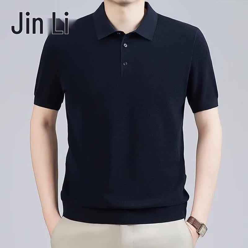 Jinjuan Men s Wrinkle-Free Silk Linen Blend Short Sleeve Polo T-Shirt 4XL
