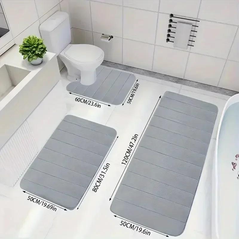 

3 Pcs/Set Bathroom Rugs Mat Bathroom Home Decoration 19x46inch Extra Soft Absorbent Non-Slip Bath Mats Shower Floor Carpet 3PCS set світло-сірого кольору