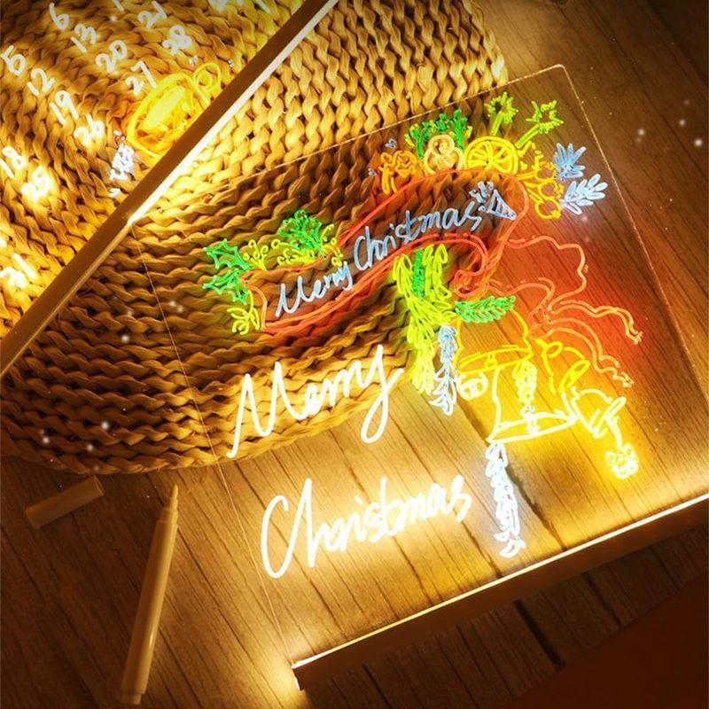 LED Notiztafel mit Nachtlicht Bunt 7 Stifte DIY Acryl Nachrichtentafel Kinder-Zeichenbrett für Kinder Geburtstagsgeschenk