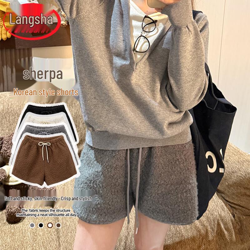 Langsha Women s High-Waist Fleece Lined Winter Shorts L