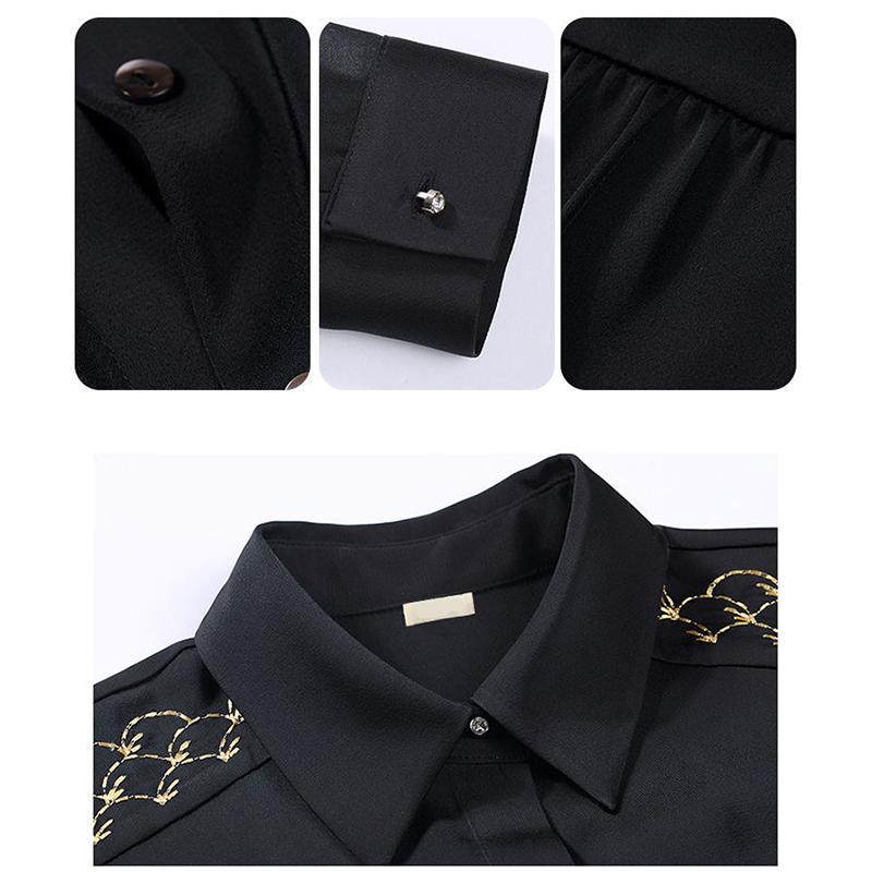 Dámská halenka vyšívaný šifon s dlouhým rukávem podzimní top zimní dámská košile