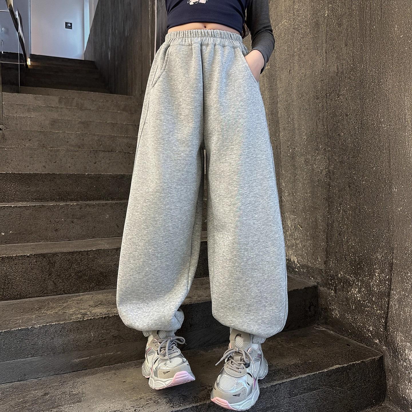 

2025 New Style Fleece-Lined Sweatpants for Junior High School Girls 160cm