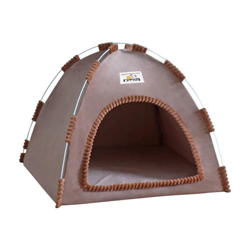 

Зимняя теплая палатка для домашних животных и кошек, пещера, складная теплая кровать для сна для кошек, милый моющийся домик для котенка и щенка, товары для кошек M-42x42x36cm коричневый