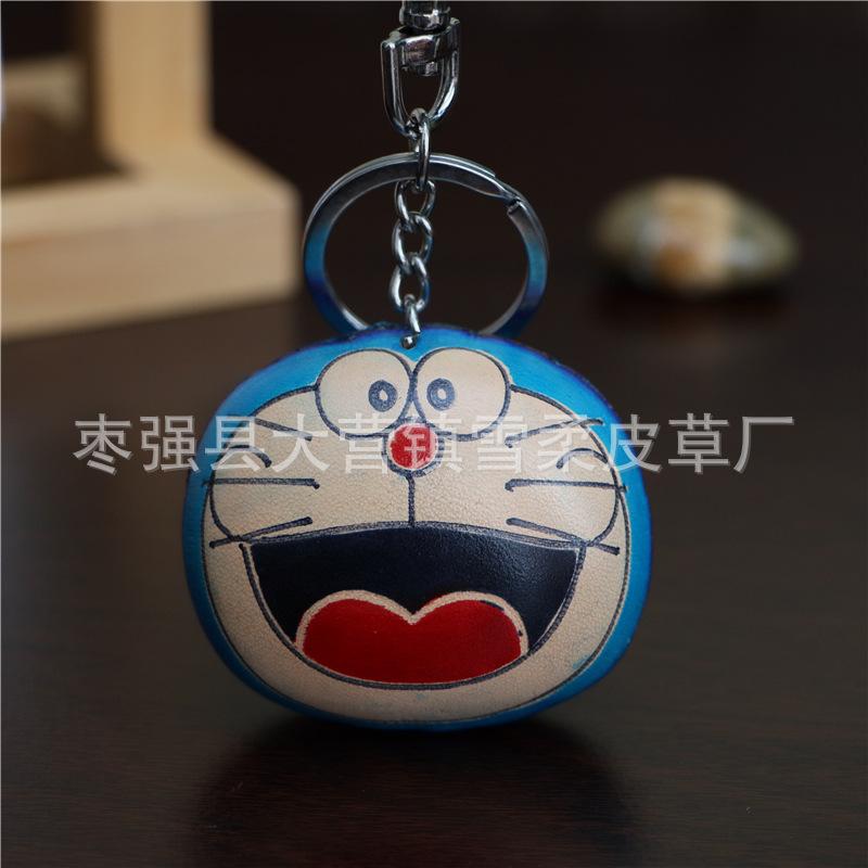 First Layer Cowhide Doraemon Jingle Cat Pendant Bag Pendant Accessories Machine Cat Car Keychain Small Gift