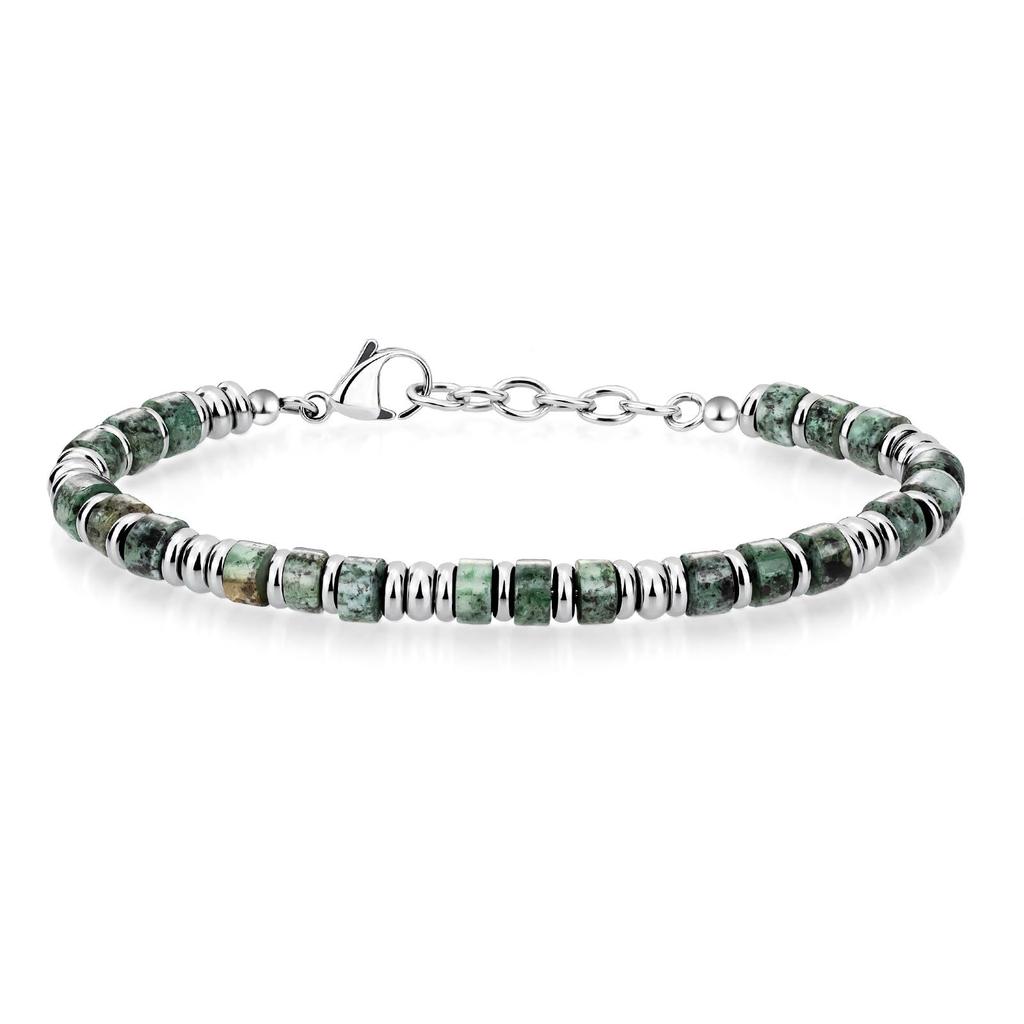 Bohemian chain bracelet, natural stone flat bead stainless steel chain, holiday gift, obsidian chain bracelet.