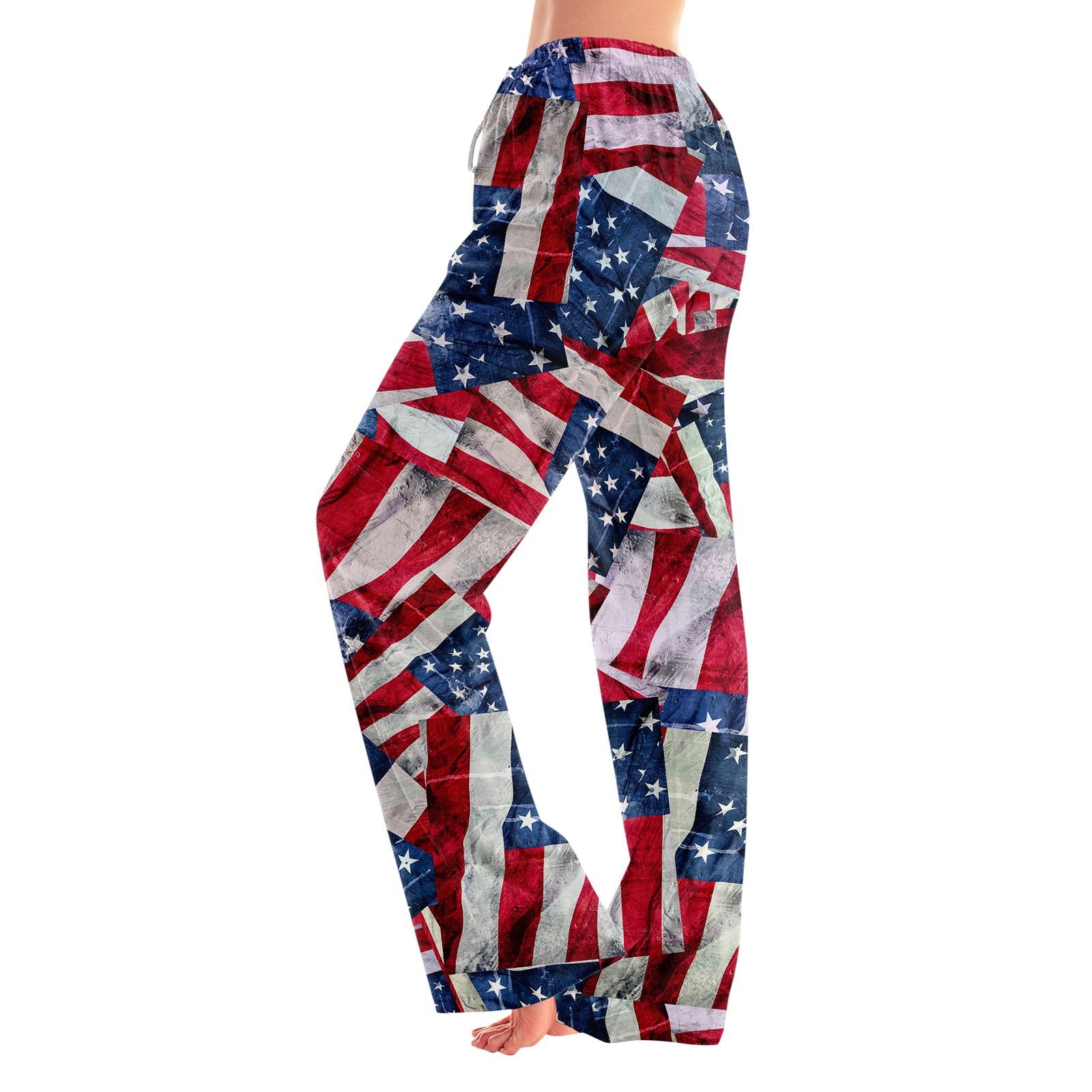Women s Fashion Loose Independence Day Casual Stitching Printed Casual Pants M винный
