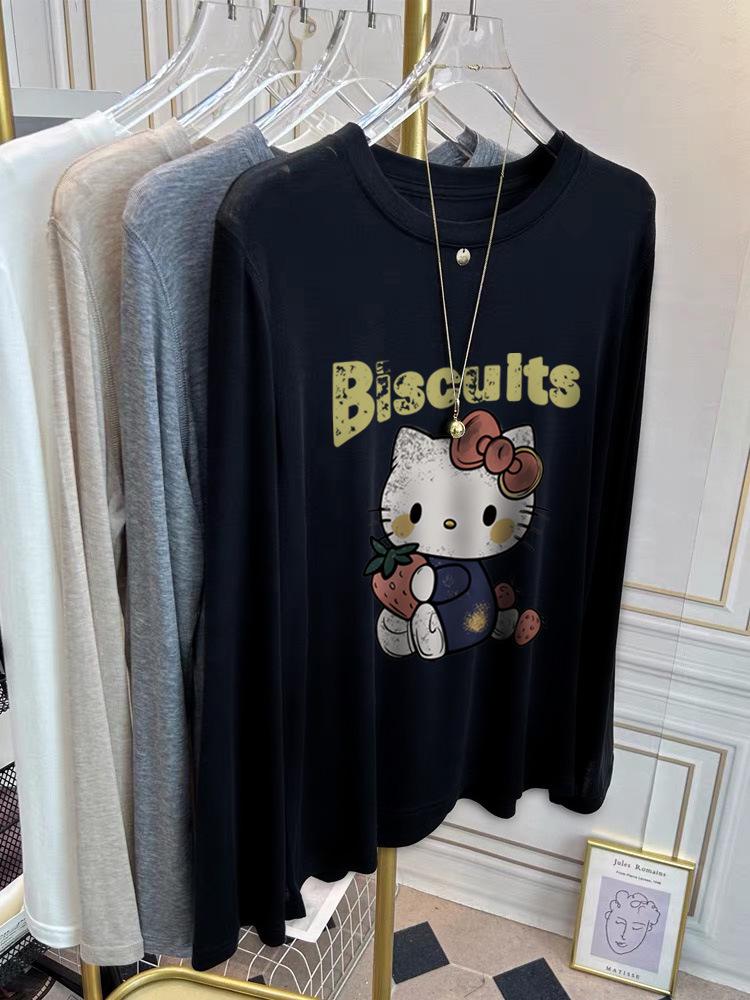 Korean Cartoon Print Long Sleeve Round Neck T-Shirt for Spring/Autumn