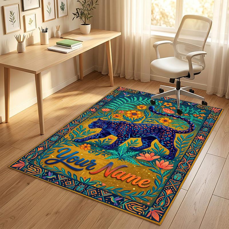 Floral Garden Theme Crystal Velvet Rug Personalized Custom Name Text Soft Floor Mat Home Decor