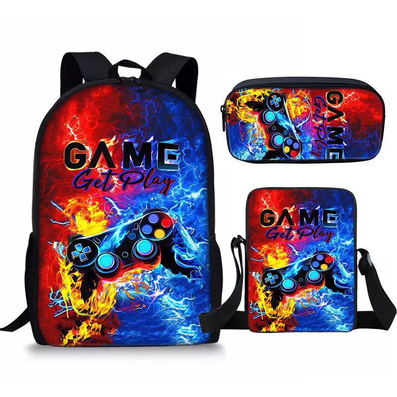 Game Console Student Backpack D-made Three Piece Package, Pencil Case, Printed Backpack, Backpack Three-piece set