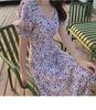 2025 French Retro Puff Sleeve Floral Chiffon Dress in Light Purple for Spring, Summer, and Autumn