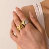 New Fashion 18K Gold Copper Color Metal Texture Heart Stainless Steel Open Rings Waterproof Accessories Jewelry