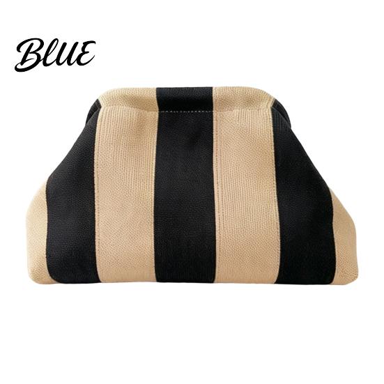 Beach Vacation Bag Woven Striped Clutch Purse for Woman Large Capacity Cosmetic Pouch Portable Knit Dumpling Bag Kiss Lock Handbag Evening,