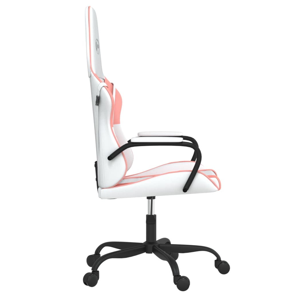Gaming Chair In White and Pink Synthetic Leather
