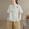 DIMANAF 2026 Women Plus Size New Summer Blouse Shirt Short Sleeve Print Floral Casual Loose Cotton Lady Tops Shirts