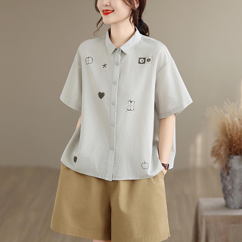 DIMANAF 2026 Women Plus Size New Summer Blouse Shirt Short Sleeve Print Floral Casual Loose Cotton Lady Tops Shirts