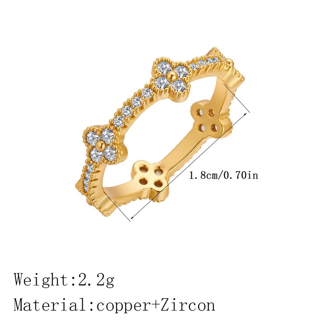 Kinitial High Quality Simple And Fashionable Korean Crystal Zircon Fower Women's Ring Golden-Plated Copper Ring Wholesale