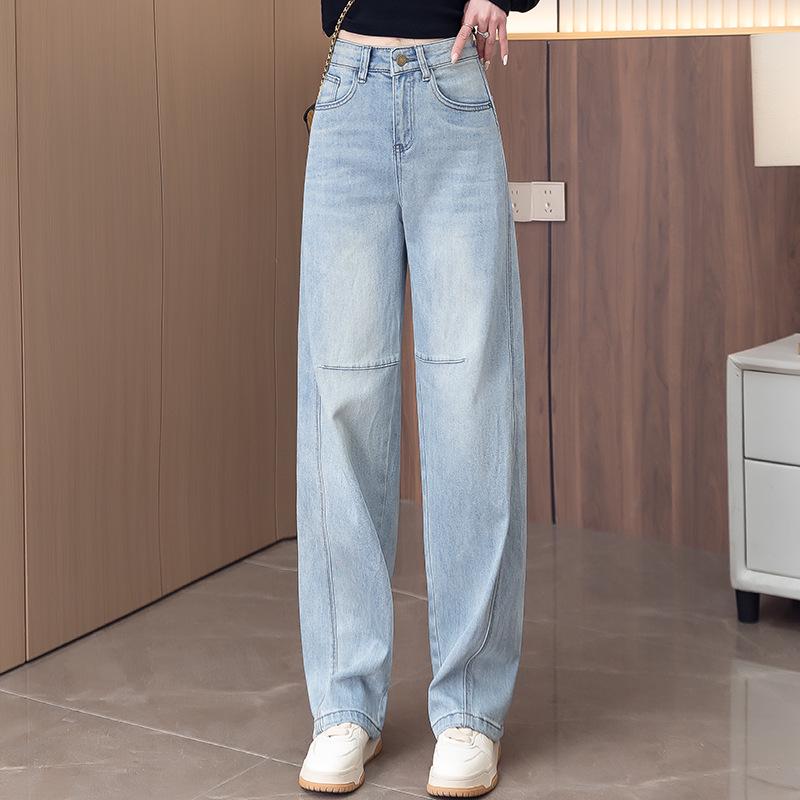 

Women s High Waist Wide Leg Banana Pants - Light Blue Denim, Scissor Leg Design for 2026 Spring/Autumn 4XL /32 [145-155 lbs] светло-синий