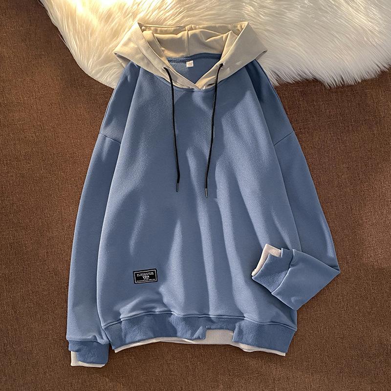 Autumn And Winter New Men'S Hooded Sweatshirt Ins Trendy Brand Fake Two-Piece Versatile Clothing Trend Loose Jacket For Men