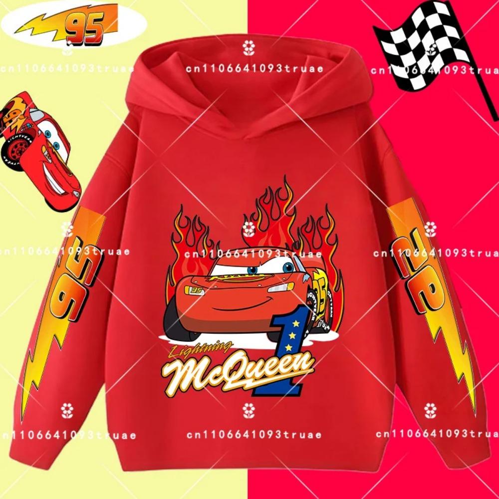 Felpa con cappuccio per bambini e ragazzi, stampa divertente di Saetta McQueen, autunno e inverno, moda casual, calda, felpa da studente