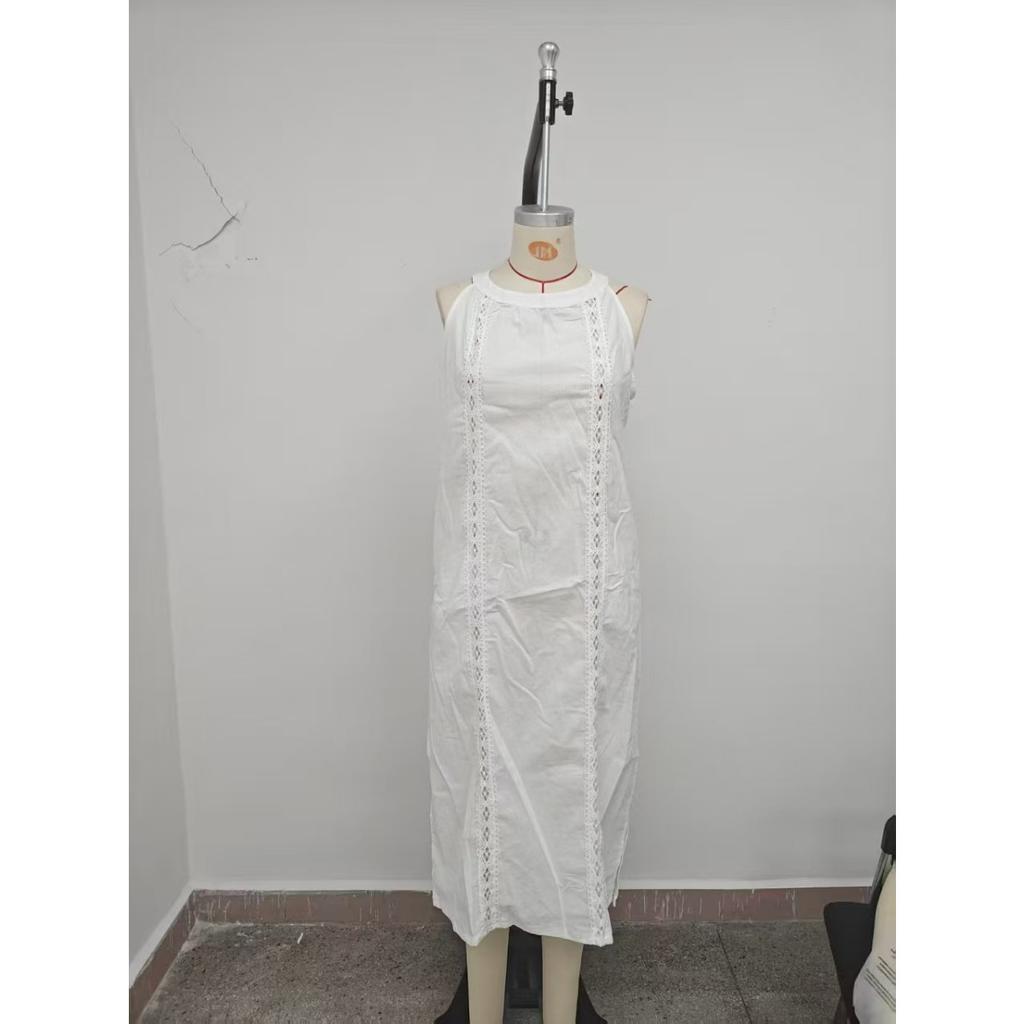 New Spring Women's Solid Color Lace Patchwork Halter Sleeveless Dress, Vacation Style for Europe and America