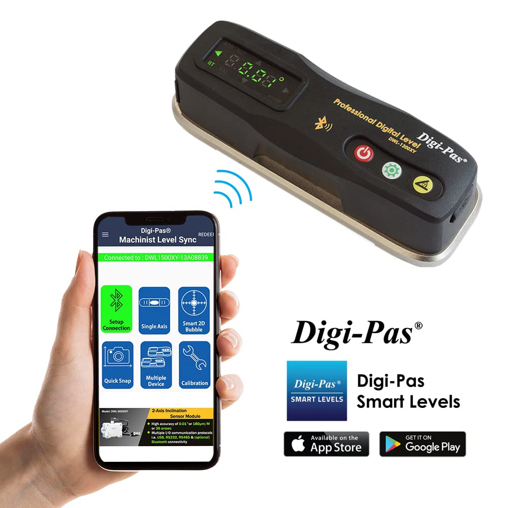 DigiPas DWL1300XY Precision Smart Digital Level Inclinometer Bluetooth 2-Axis 0.2mm/m