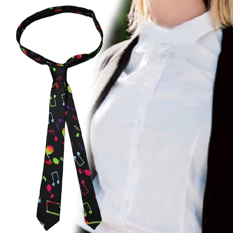 Narrow Skinny Necktie Funny Colorful Music Note Striped Print Polyester Neck Tie