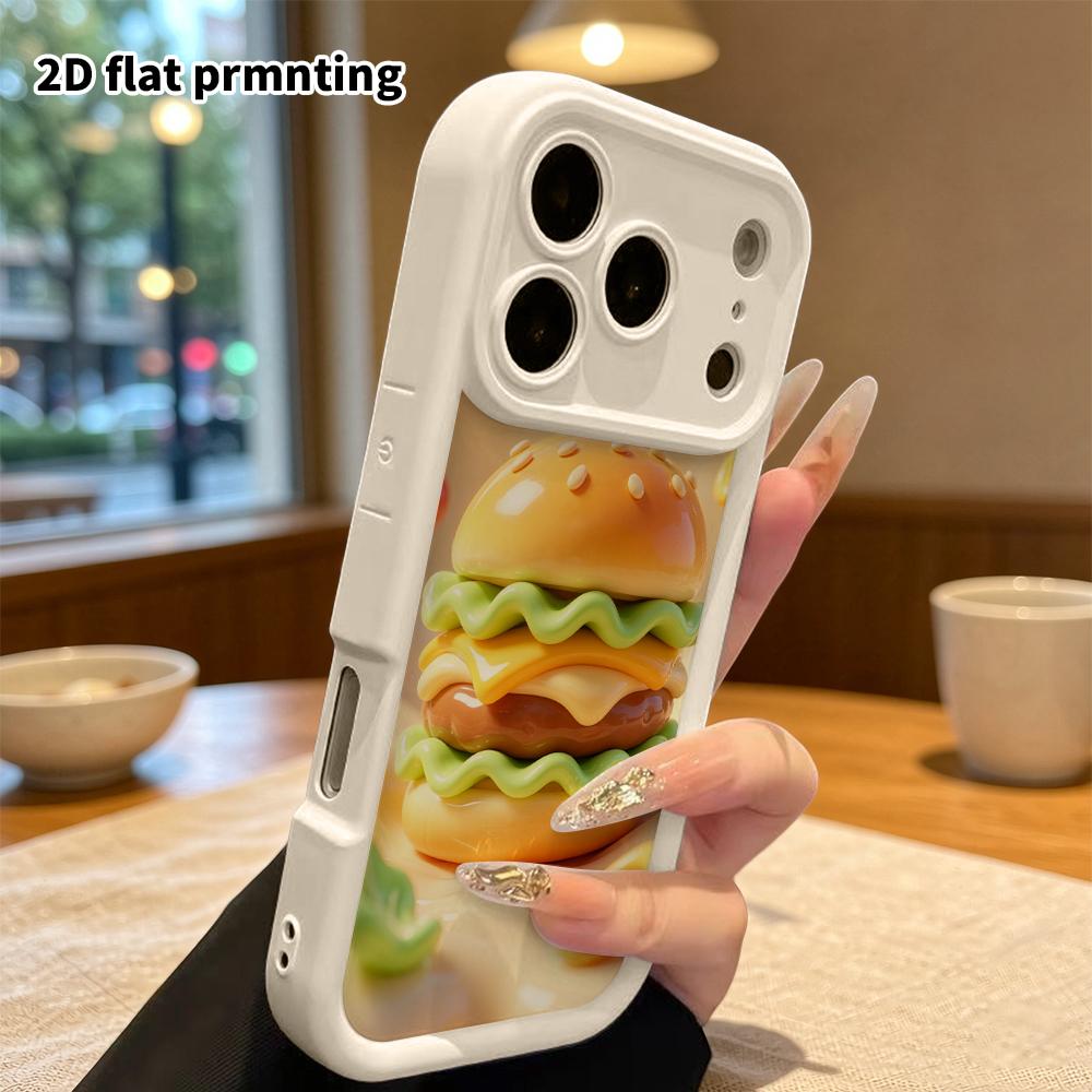 Phone Case: 2D flat design suitable for iPhone 18 17 16 15 14 13 Pro protective case, cartoon burger, perfect Christmas and Halloween holiday gift