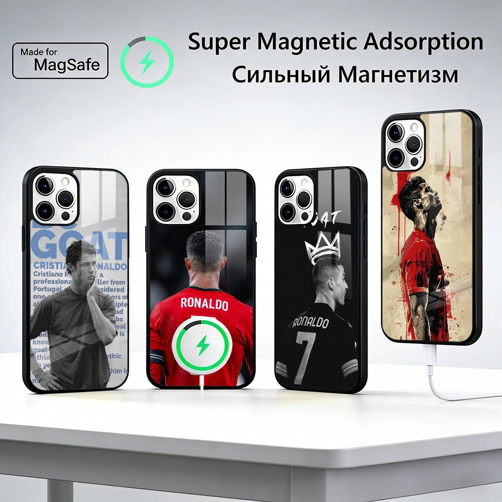 F-Berühmte Fußballspieler C-CR7 Handyhülle Für iPhone17,16,15,14,13,12,11 Plus,Pro Max, Neues Magnetisches Kabelloses Laden