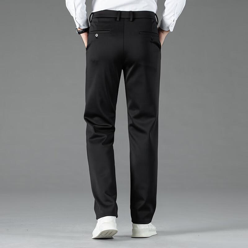 FAPAI Men's Wool Blend Fleece-Lined Straight Business Casual Trousers