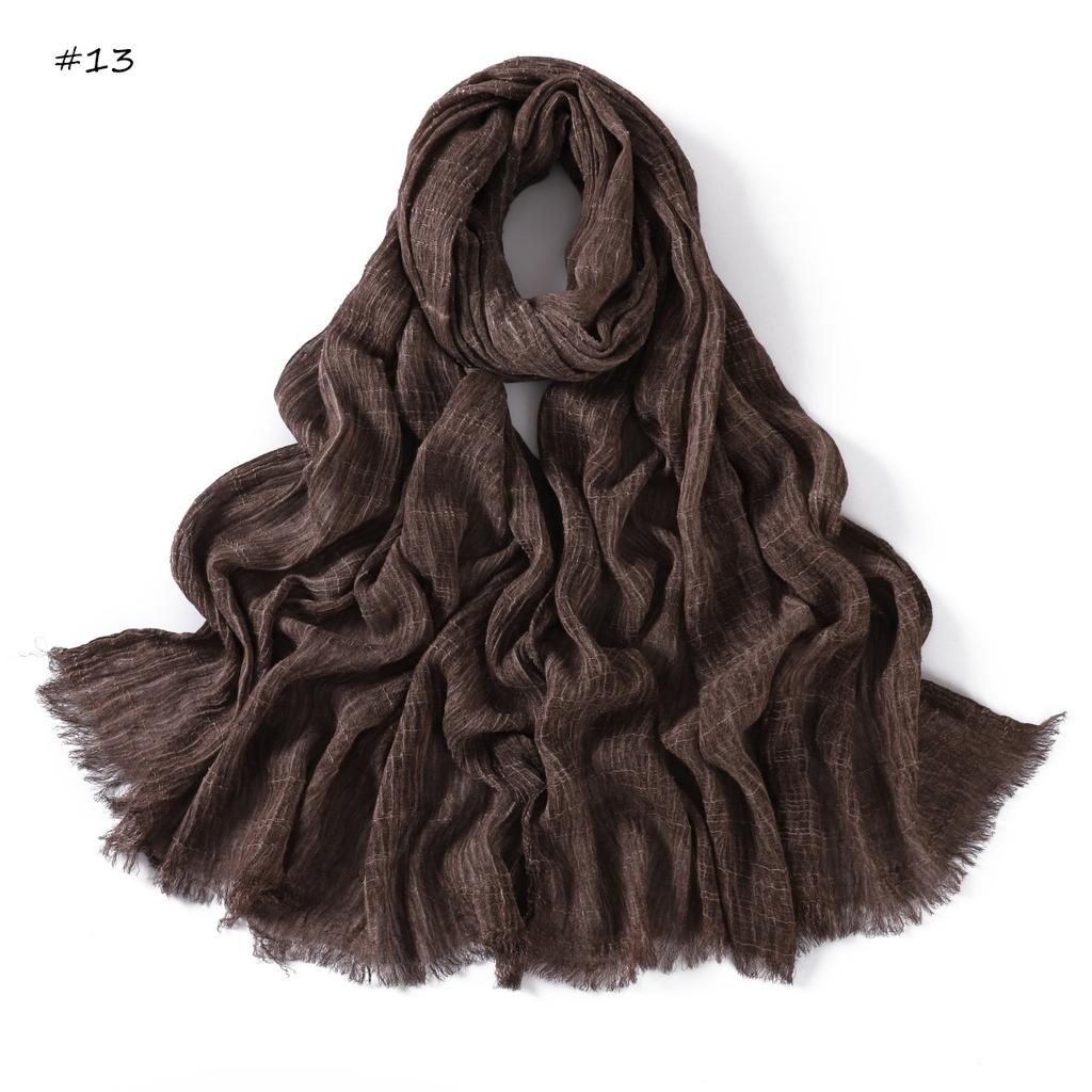  New High Quality Solid Color Wrinkle Muslim Women Hijab Scarf Ramadan Shawl Headband Turban Islamic Hijabs Wraps Tassels