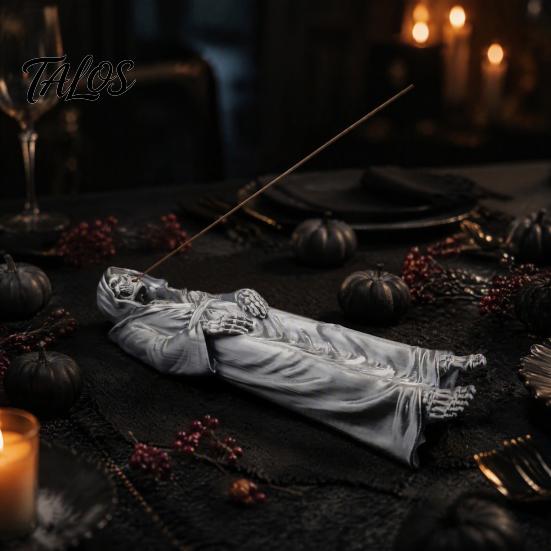 Gothic Home Decor Grim Reaper Incense Stick Holder, Resin Laying Skeleton Statue Burner, Gifts for Horror Lovers Collectible Tabletop Ornament