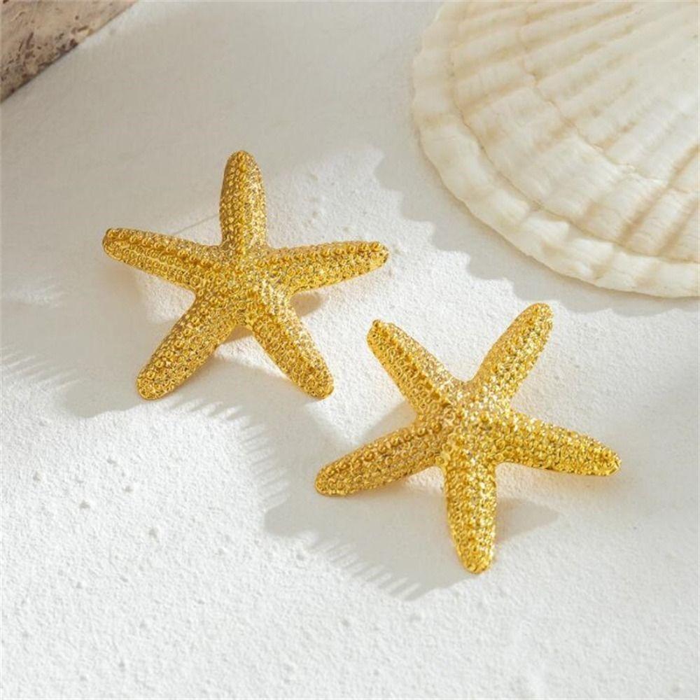 Gold Starfish Earrings Studs Sea Sea Beach Earrings Elegant Marine Organism Ear Studs  Party