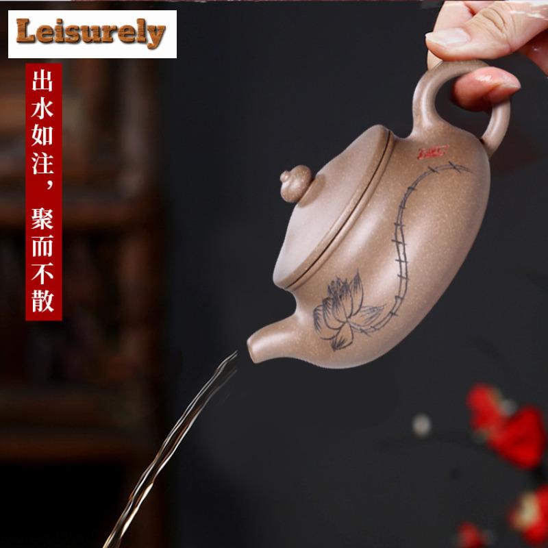 230ml High-end Yixing Purple Clay Teapot Handmade Lotus Pot Raw Ore Steel Grey Mud Kettle Zisha Teaset Drinkware Collection Gift