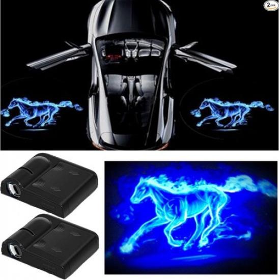 2Pcs 3D Car Door Step LED Welcome  Shadow Ghost Light Projector -Blue Horse