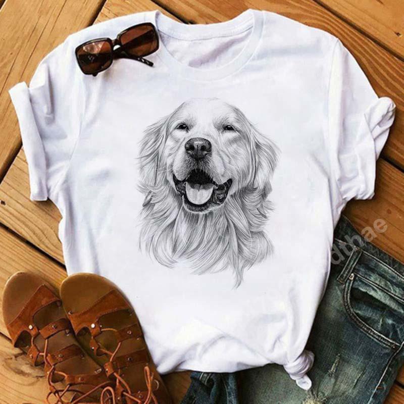 Sketch Cute Dogs Printed T-Shirts Women Clothing White Short Sleeve Ladies Harajuku Y2K Top Summer Graphic T Shirt Oversized Tee