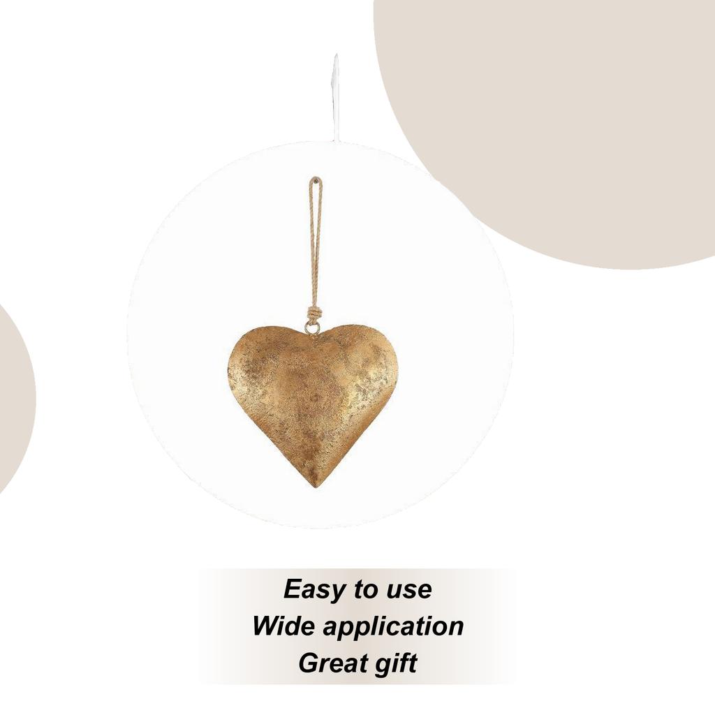 Colgantes de Pared de Corazón de Metal Acabado Dorado Antiguo Campana de Corazón Vintage Arte de Pared de Corazón de Metal con Cuerda para Colgar para Hogar Interior