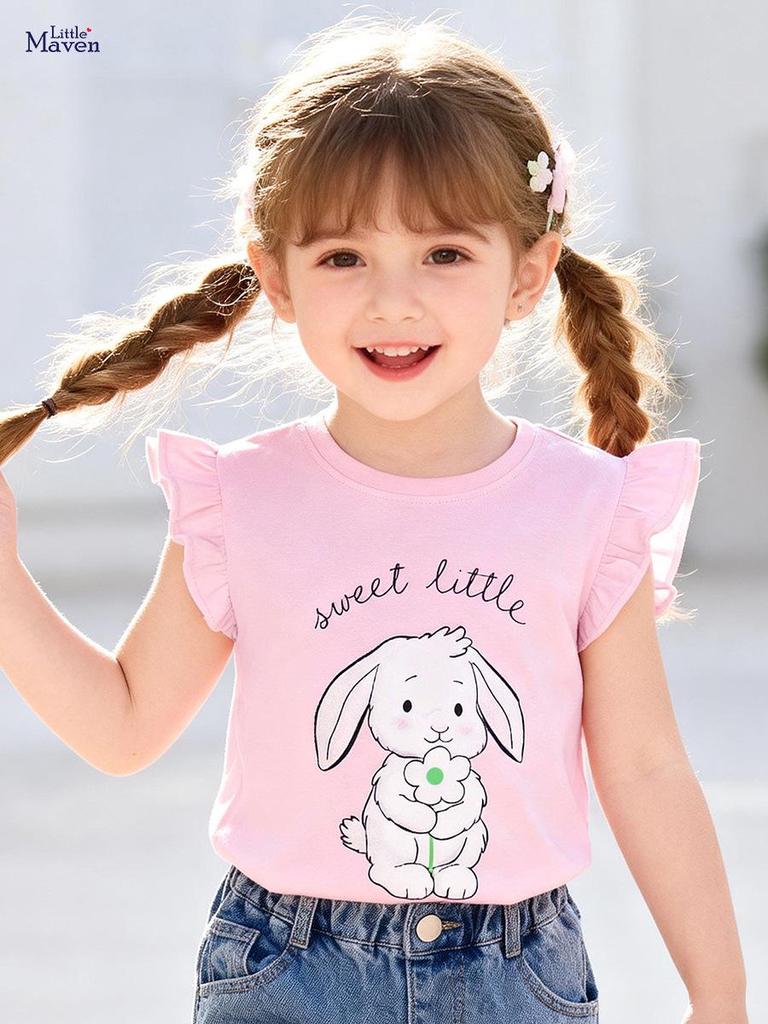 Little Maven Cute Rabbit Summer T-Shirt - Short Sleeve Top for Kids (European & American Style)