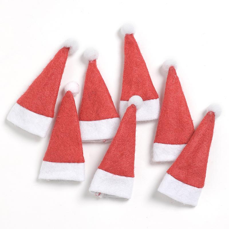 50Pcs 8cm Christmas Decoration Tableware Holder Xmas Hat Fork Knife Cutlery Bag Xmas Home Decor Party New Year 2025 Navidad