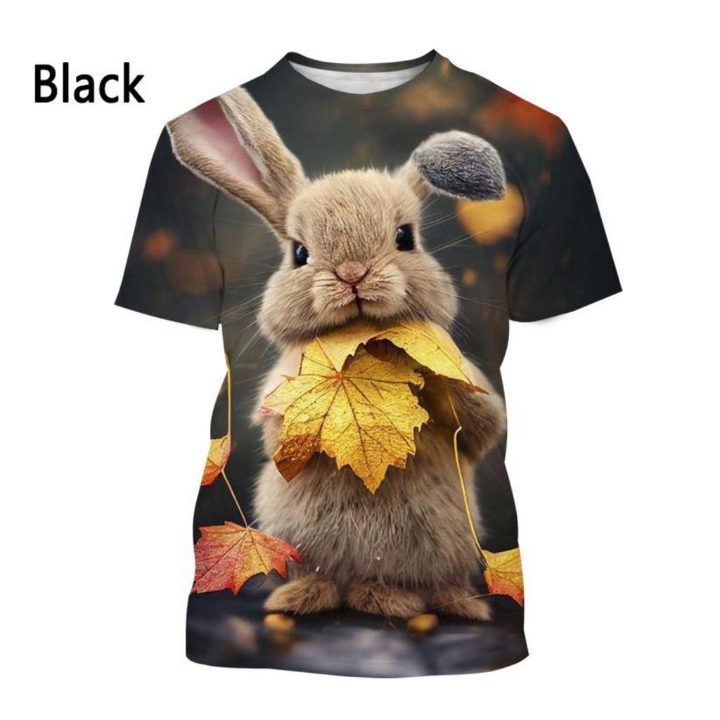 Cute Beautiful Rabbit 3D Printed T-shirt for Girls, Summer Casual Stylish Short Sleeve Round Neck Top