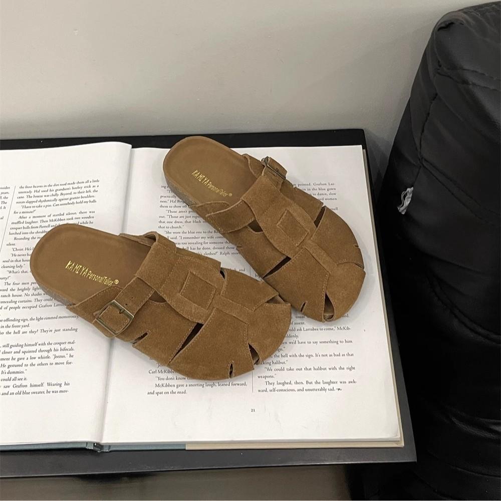 2025 new French small man with pointed head inner height increase thick heel single shoes women's shallow mouth one-word buckle Mary Jane women's shoe