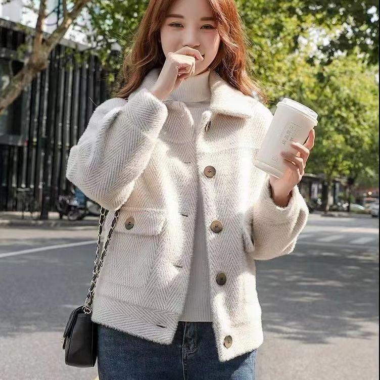 Women's Korean-Style Faux Mink Fur Short Coat for Autumn/Winter Versatile Gold Mink Top