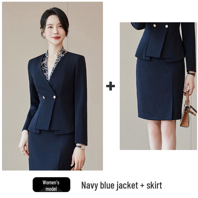 Autumn/Winter Flight Attendant Suit: Professional Long Sleeve Business Uniform for Receptionists and Beauty Salons.