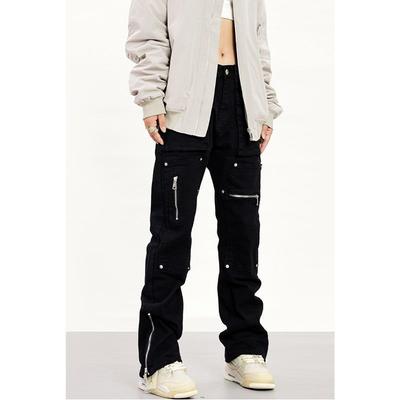 American Style Vibe Design Sense Zipper Casual Jeans Herren High Street Tide Logging Retro Nische gebratene Street Overalls Hosen