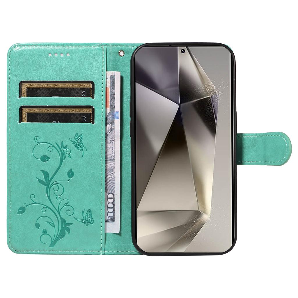 For Samsung Galaxy S25 Ultra PU Leather Cases Flower Pattern Wallet Stand Phone Cover with Strap